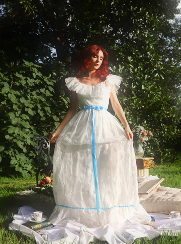 Princess A Line Off the Shoulder Embroidered White Tulle Party Dress Evening Dress HZ1023
